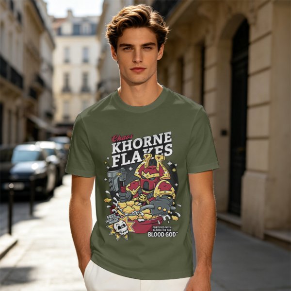 Khorne Flakes Chaos Cereal Themed Graphic T-Shirt