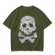 Olive T-shirt with Detailed Skull and Crossbones Graphic
