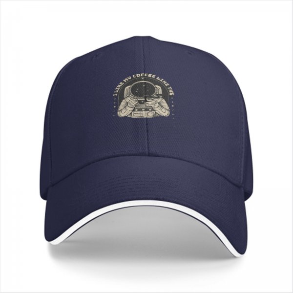 Black Baseball Cap With Astronaut Coffee Lover Print
