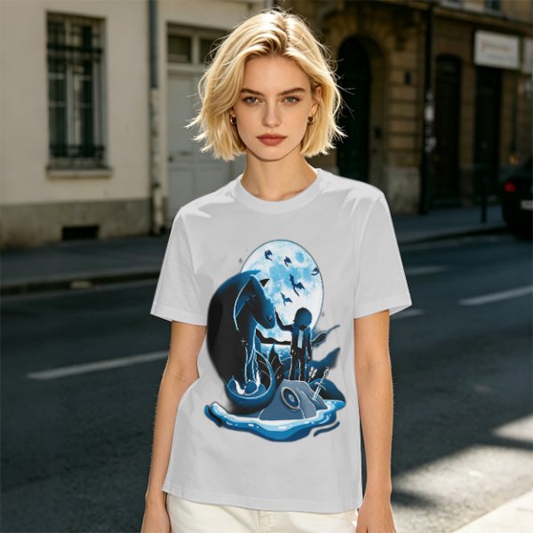 Olive T-Shirt With Dragon Rider Moonlit Fantasy Art Print