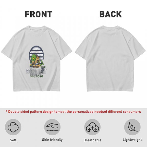 Olive green graphic t-shirt with Tonberry 'Good Night' print