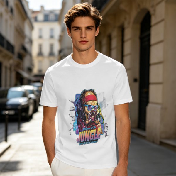Olive T-Shirt with Retro Predator 'Welcome to the Jungle' Print