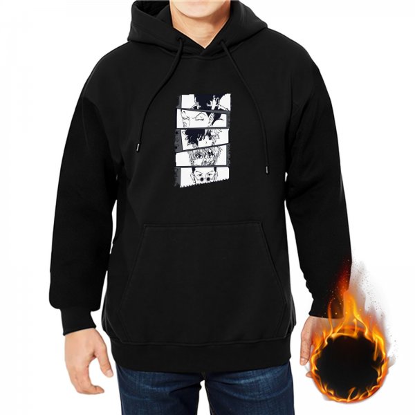 Black hoodie with manga panel character print
