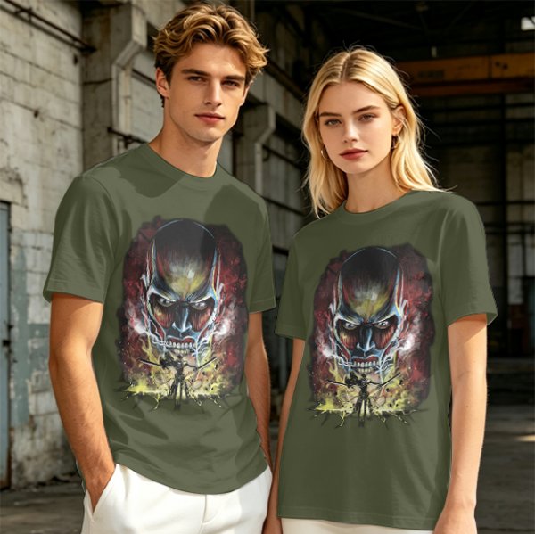 Olive T-shirt with Attack on Titan Colossal Titan Graphic Print