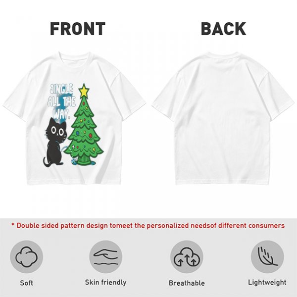 Olive Christmas Cat T-Shirt with Jingle All The Way Print