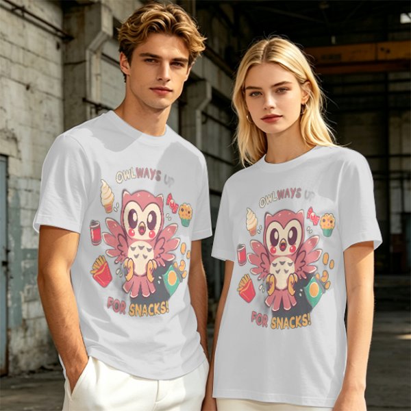 Owlways For Snacks Cute Graphic T-Shirt with Owl and Treats