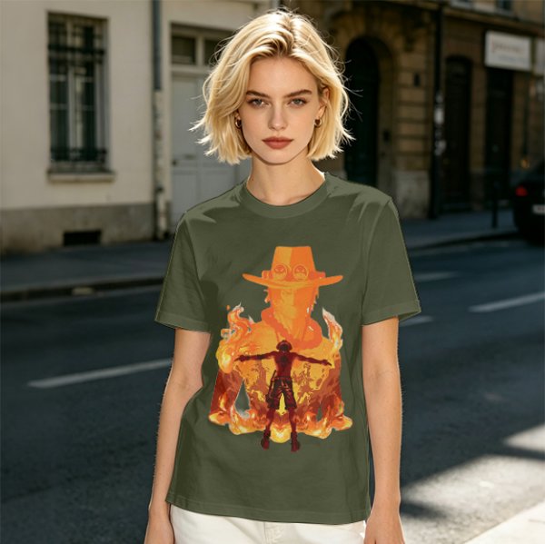 One Piece Ace Fire Silhouette Graphic T-Shirt