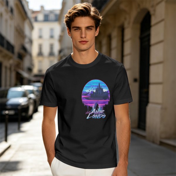 Olive T-shirt with Anor Londo Synthwave Castle Print