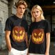 Olive Green T-Shirt With Scary Jack O' Lantern Pumpkin Print