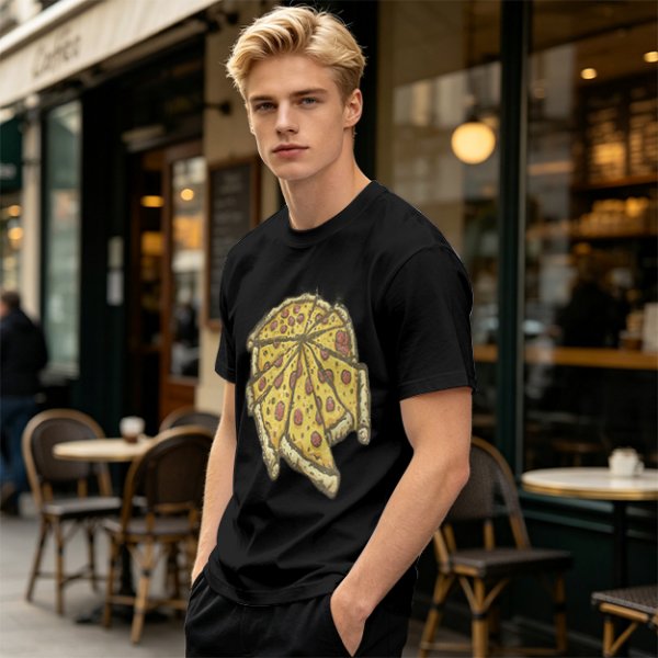 Olive Green T-Shirt With Pepperoni Pizza Slice Graphic