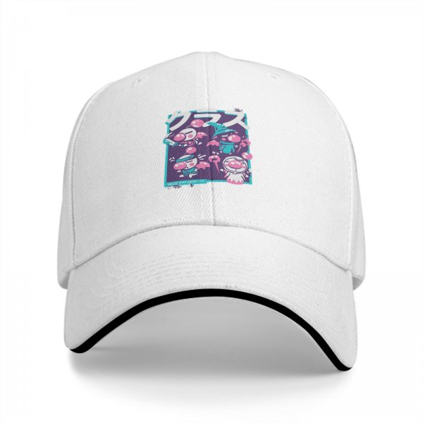 Black baseball cap with cute anime-style graphic print