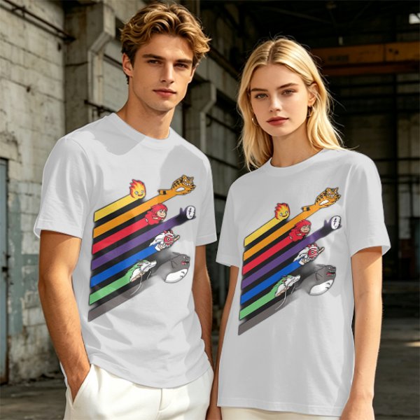 Studio Ghibli Characters Rainbow Stripe Graphic T-Shirt