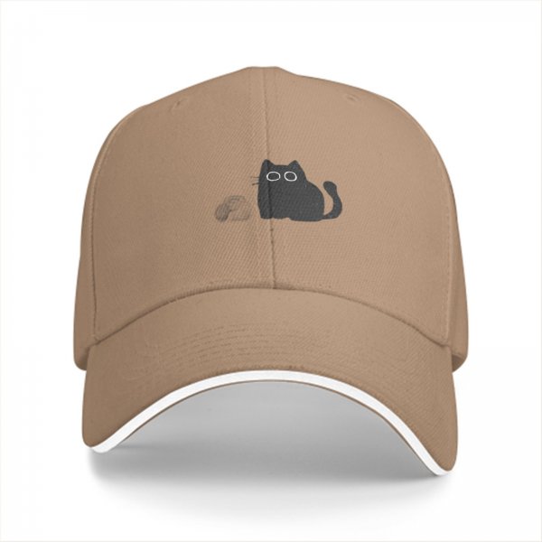 Black baseball cap with minimalist grey cat graphic