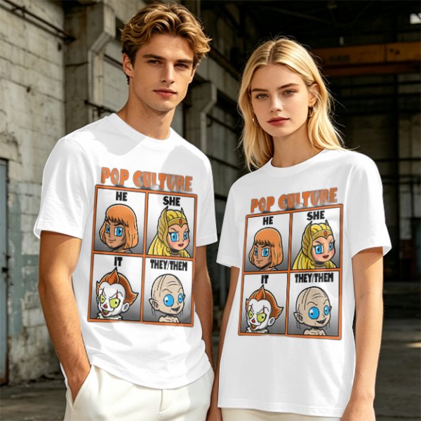 Pop Culture Pronoun Guide Chibi Character Graphic T-Shirt