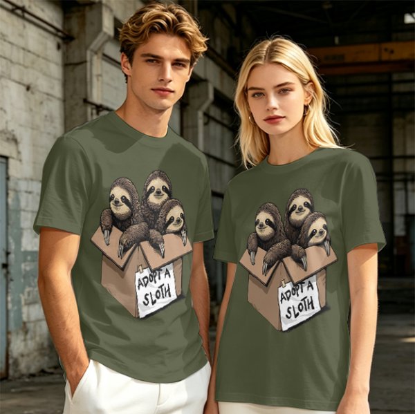 Adopt a Sloth T-Shirt with Three Cute Sloths in a Box