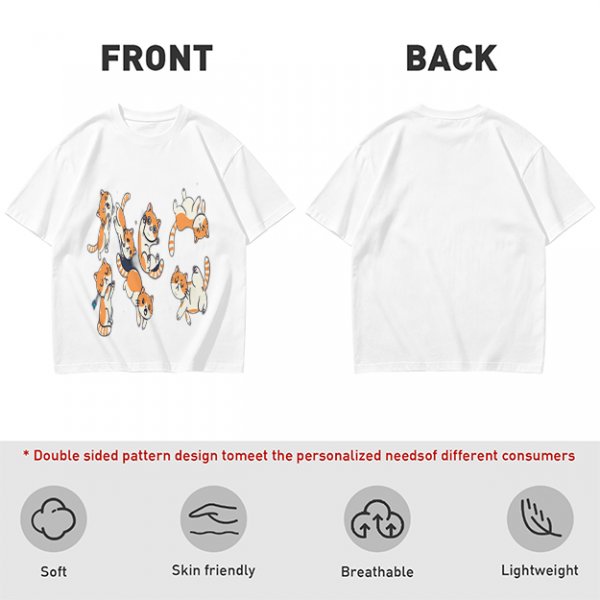 Olive T-Shirt With Playful Orange Kitten Illustrations
