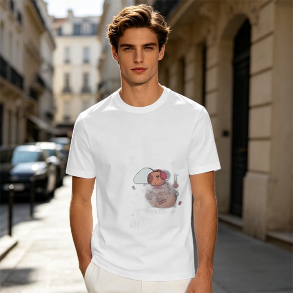 Olive Green T-Shirt With Cute Cartoon Pig Print