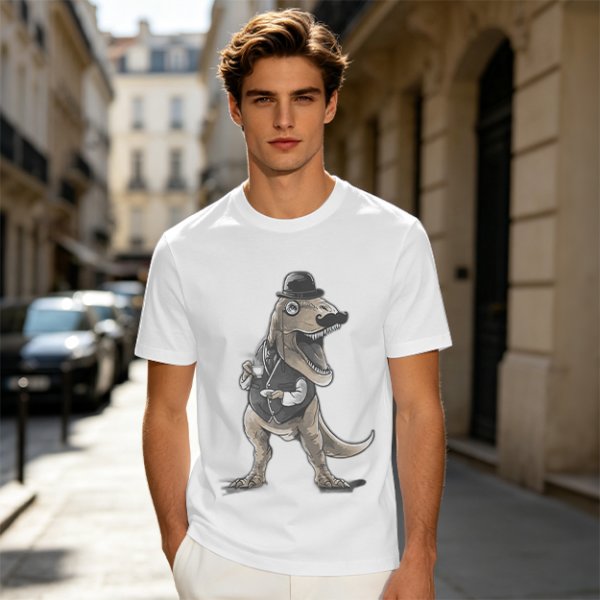 Olive T-Shirt with Gentleman T-Rex Dinosaur Print