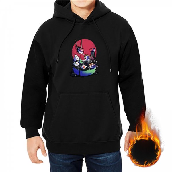 Black Hoodie With Playful Sushi Character Art Print