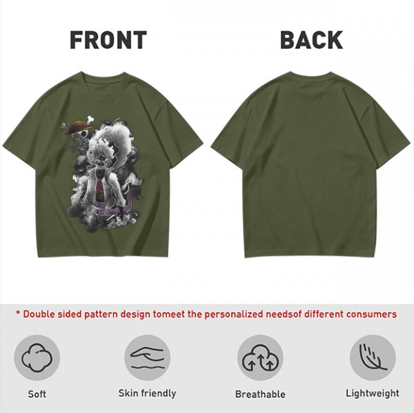 One Piece Luffy Gear 5 Graphic Olive T-Shirt