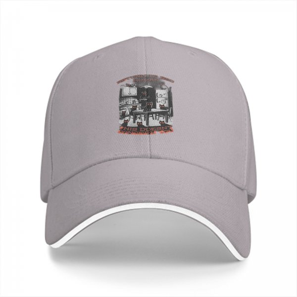 Black baseball cap with cat kitchen graphic and 'Return to Bed Human' text
