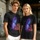 Olive T-Shirt With Purple Haired Figure Night Scene Print