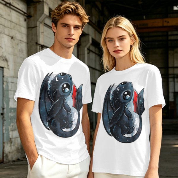 Olive T-shirt with cute starry night dragon graphic