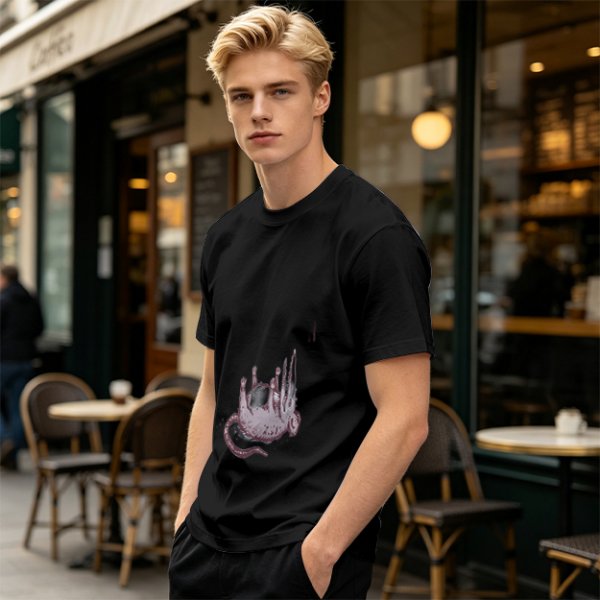 Olive Green T-Shirt With Upside Down Rat Graphic Print