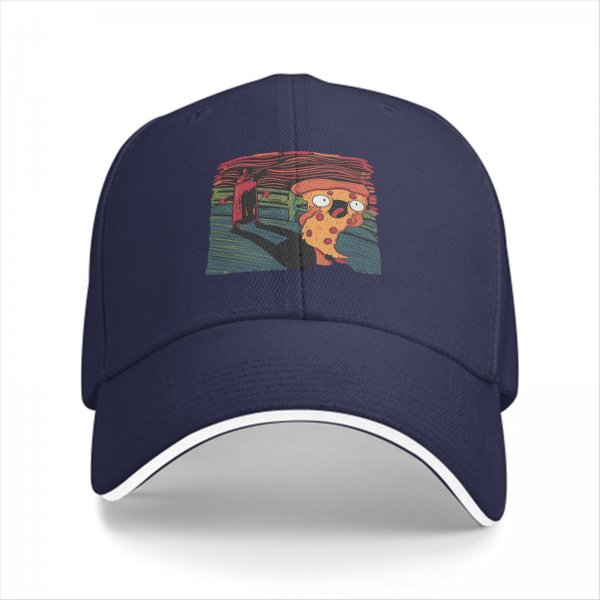 Black Baseball Cap With Screaming Pizza Slice Art Print