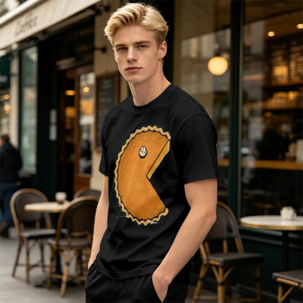 Olive T-Shirt With Pac-Man Style Pumpkin Pie Graphic