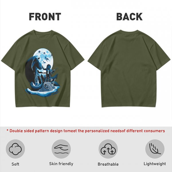 Olive T-Shirt With Dragon Rider Moonlit Fantasy Art Print