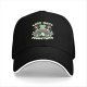 Black baseball cap with meditating frog and 'Less Hate Meditate' mushroom design