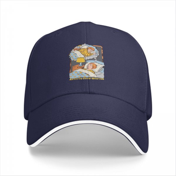 Black baseball cap with sleeping dreamer graphic print
