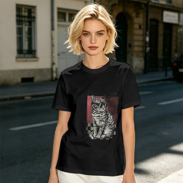 Olive T-Shirt with Cool Sunglass Wearing Tabby Cat Graphic