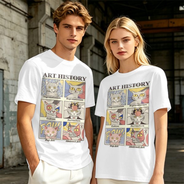Art History Cat Themed Graphic T-Shirt Print Design