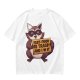 Olive t-shirt with a raccoon holding a fast food trash sign