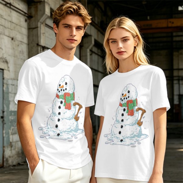 Olive T-Shirt With Melting Snowman Christmas Print
