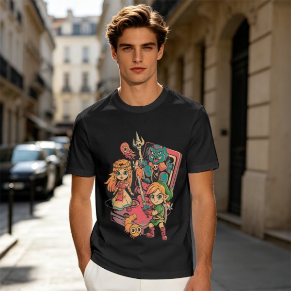 Olive t-shirt with The Legend of Zelda retro game characters print