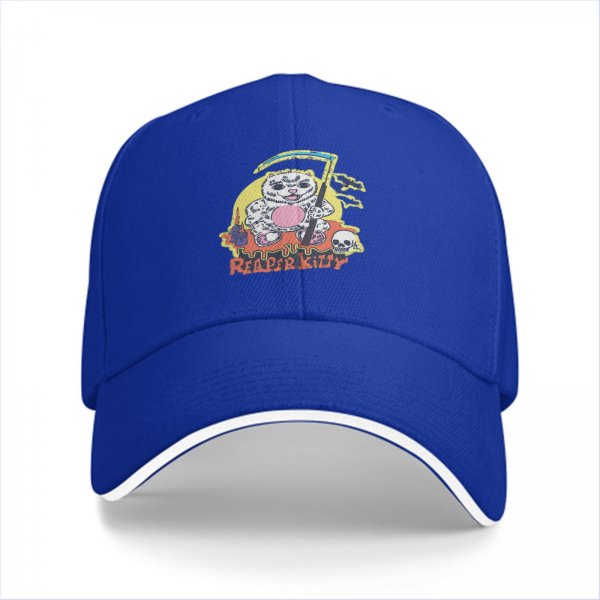 Black baseball cap with Reaper Kitty grim reaper cat graphic print