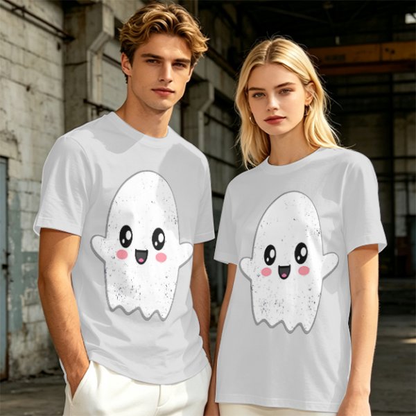 Olive T-shirt with Cute Kawaii Ghost Graphic Print