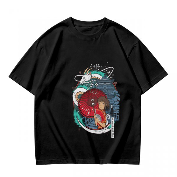 Spirited Away anime graphic olive green short sleeve t-shirt