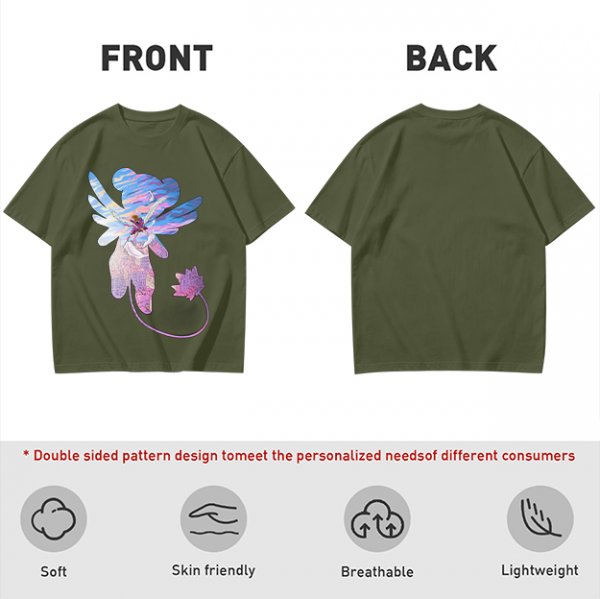 Olive T-Shirt With Whimsical Winged Creature Art Print