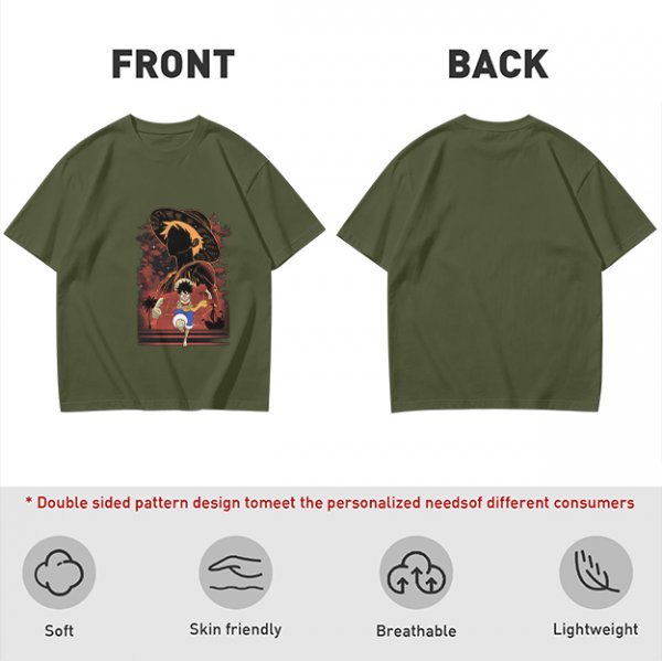 Olive Anime Graphic T-Shirt With Straw Hat Character Design