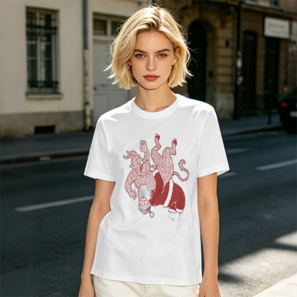 Olive T-Shirt With Krampus And Santa Graphic Print