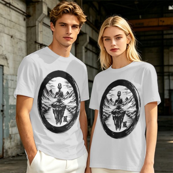 Olive T-shirt with Air Nomad Monk Meditating Ink Art Print