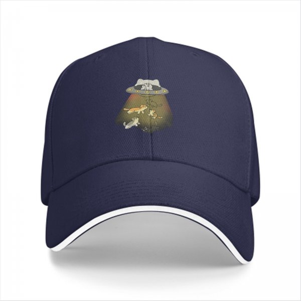 Black Baseball Cap With Cat UFO Abduction Graphic