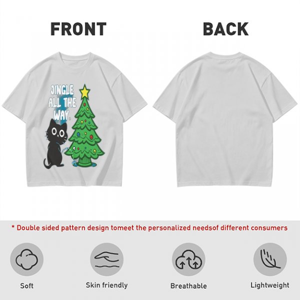Olive Christmas Cat T-Shirt with Jingle All The Way Print