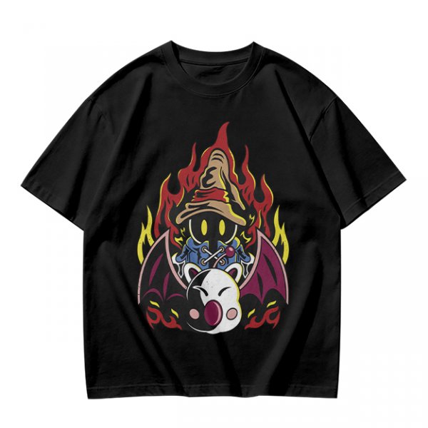 Olive T-shirt with Final Fantasy Vivi and Moogle Fire Artwork