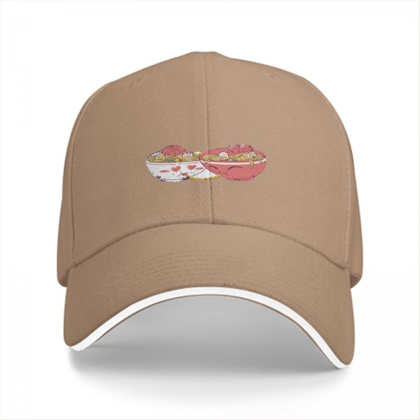 Black baseball cap with two decorative ramen bowl prints
