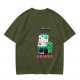 Olive green graphic tee with alien painting 'First the Earth Then Uranus'